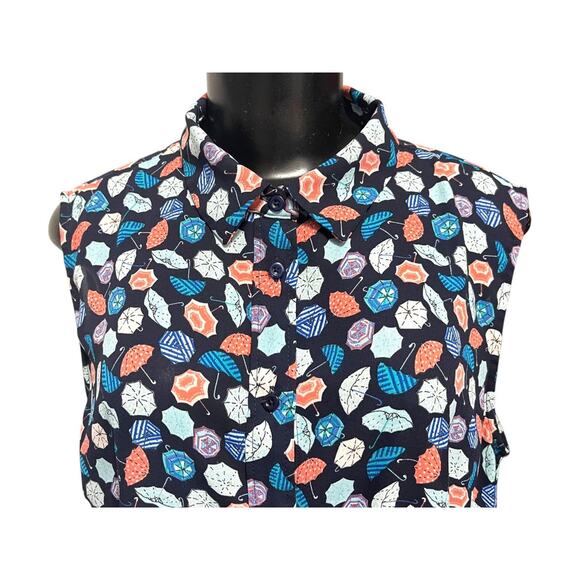 Large Talbots Button Up Collared Sleeveless Umbrella Patterned Shirt - Picture 5 of 12